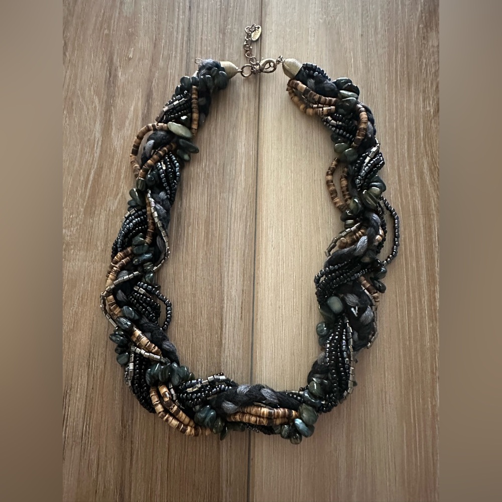 Coco Boho Braided Stone/Beaded Necklace Signed